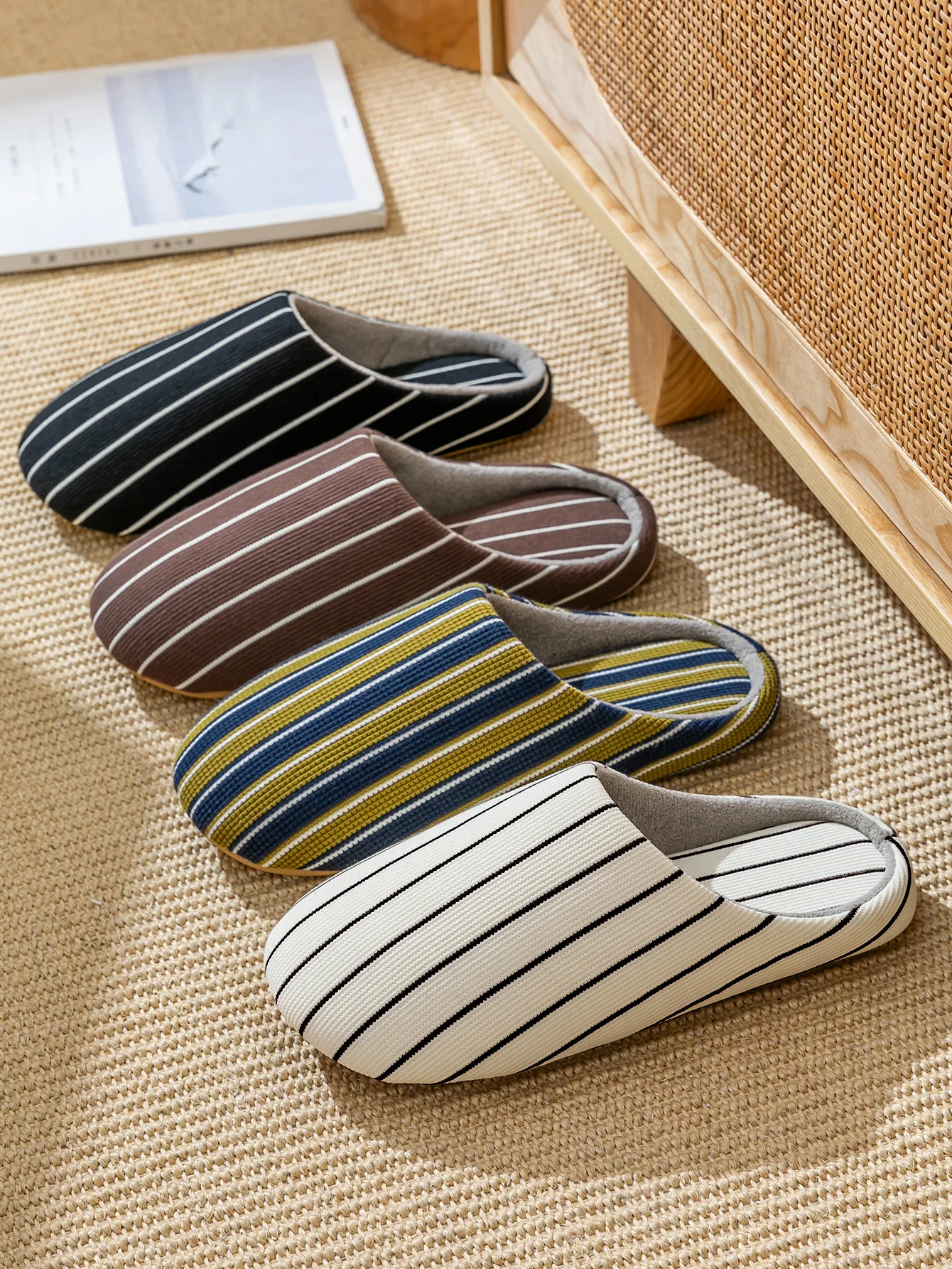 Japanische gestreifte Hausschuhe, Unisex für Frühling & Herbst, bequeme, atmungsaktive, rutschfeste flache Hausschuhe für das Schlafzimmer – Detail 3