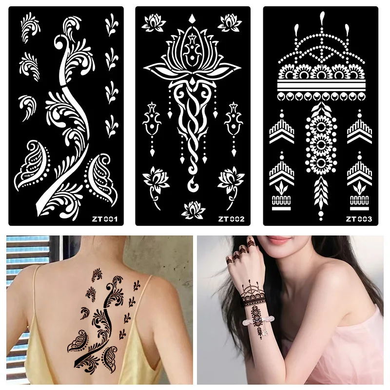 6styles Tattoo Stencil Set Reusable Indian Henna Pattern Tattoo Templates Kit for Creative Body Art Parties Special Occasions view 3