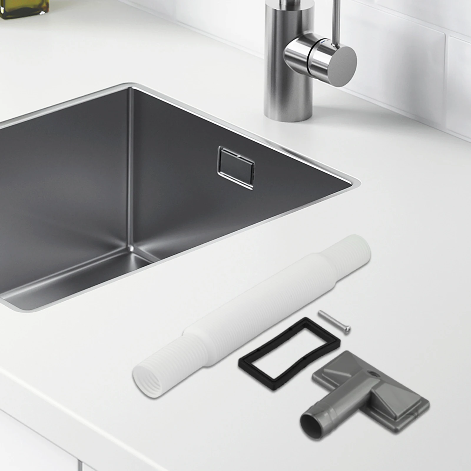 Overflow Pipe for Kitchen Sink Adjustable Height Drainer Replacement with Square Interface for Smooth Water Flow