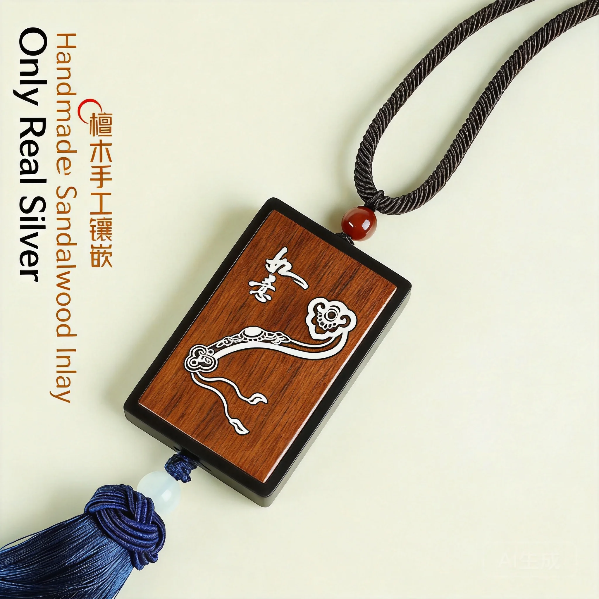 Chinese Style Ebony Red Sandalwood Inlaid Silver Ruyi Pendant Lucky Blessing Peace Fortune Attract Good Luck Transfer Car Hangin