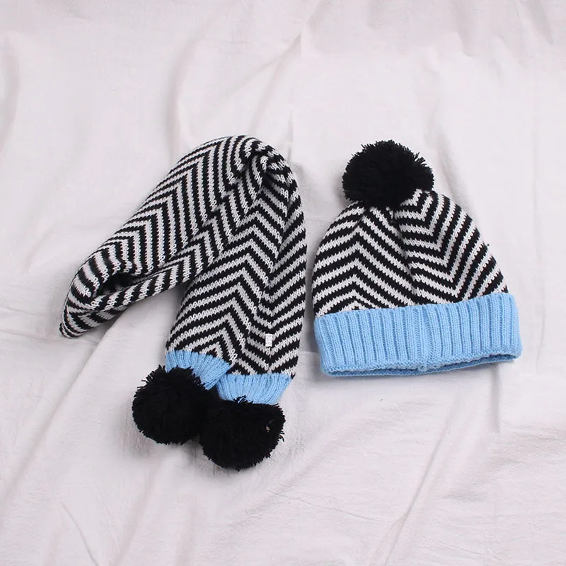 2022 Autumn and winter children\'s hat scarf set baby wool hat boys and girls striped warm cover hood scarf two-piece set beanie