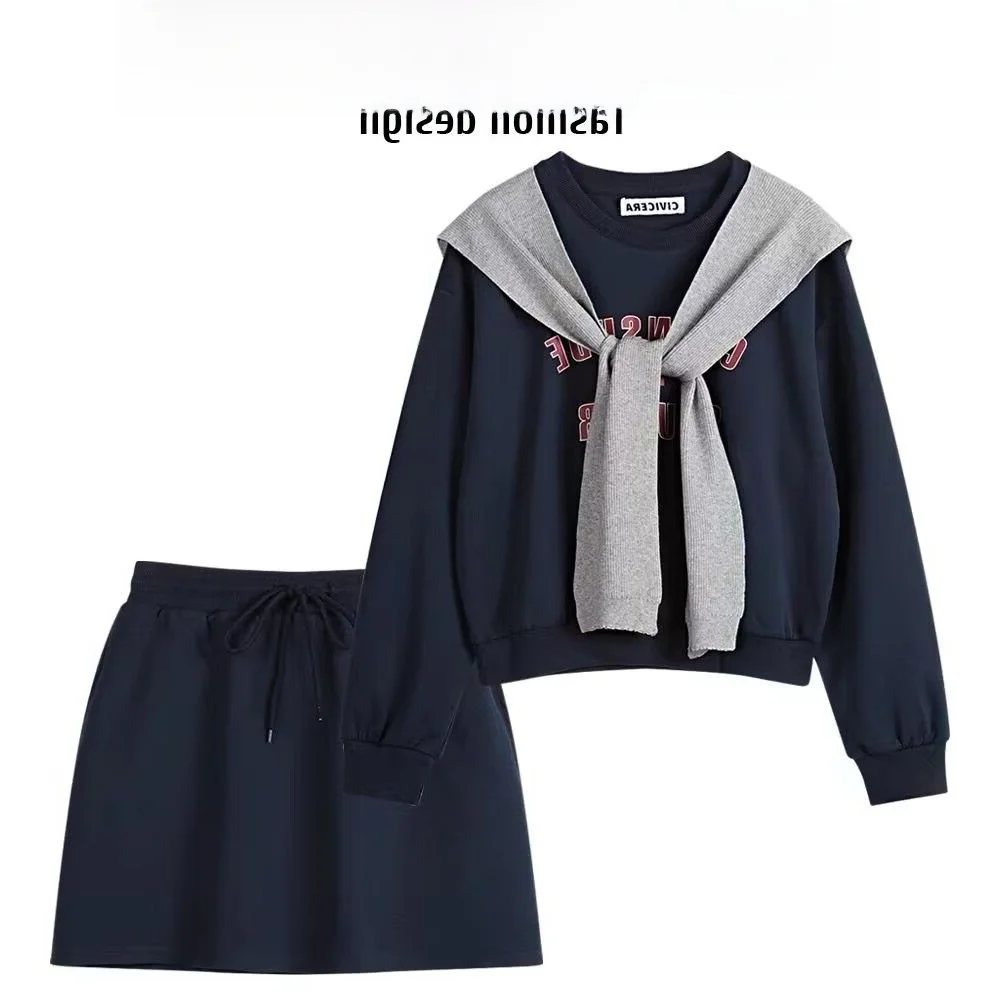 

plus Size 300 Pou Faionable Sweatirt Tee-Piece Set with awl Loose High Waist ort Skirt for plus Size Women