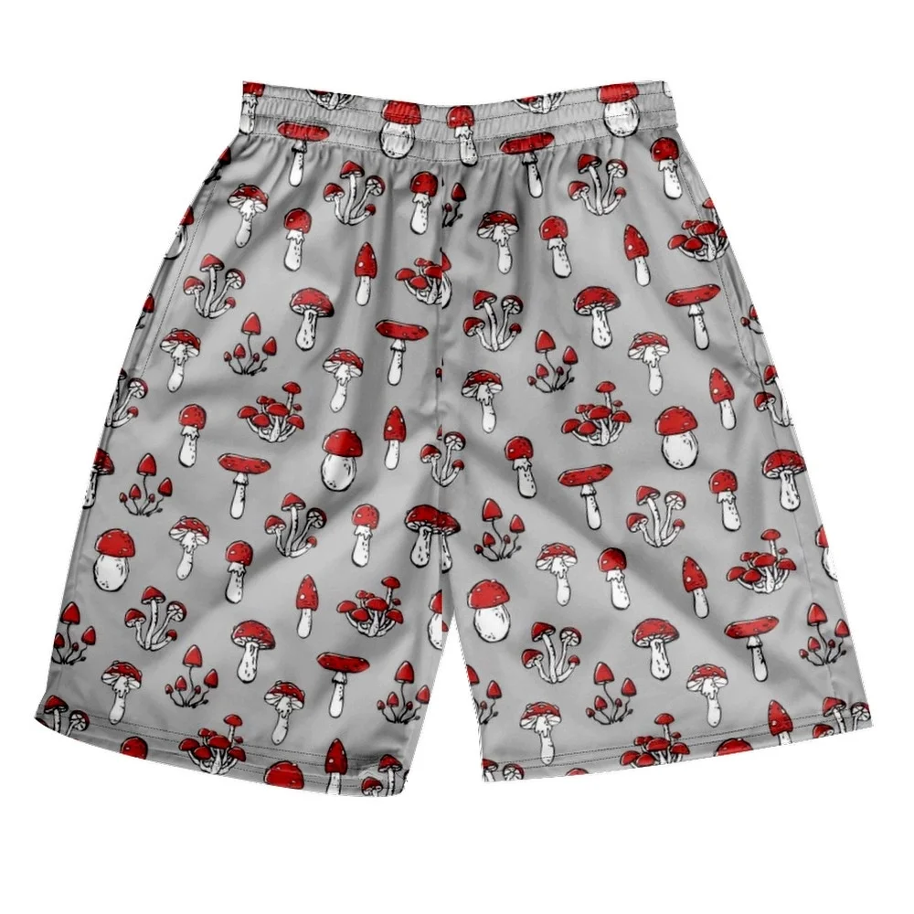 Psychedelic Mushroom Print Board Shorts For Men Neon Pattern Personality Drawstring Beach Shorts Summer Harajuku Short Pant