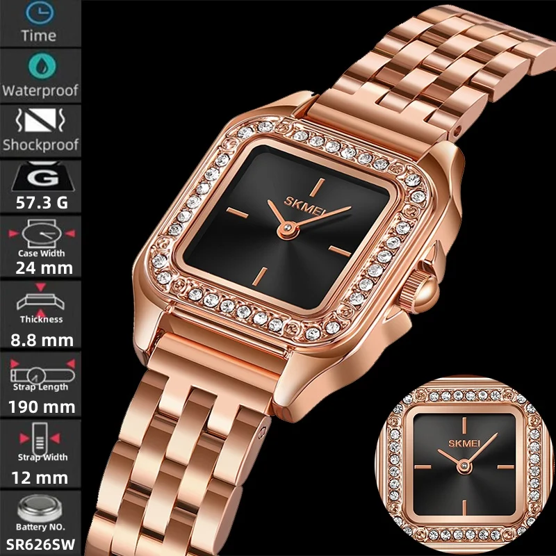 Skmei Women's Bracelet Quartz Waterproof Watches Luxury Rhinestone Dial Stainless Steel Strap Fashion Ladies Casual Analog Time