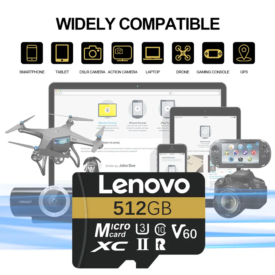 بطاقة ذاكرة SD عالية السرعة من Lenovo V60 U3 بسعة 512 جيجابايت لكاميرا الطائرة بدون طيار - تدعم فيديو 4K Full HD بطاقات ذاكرة فلاش - 2