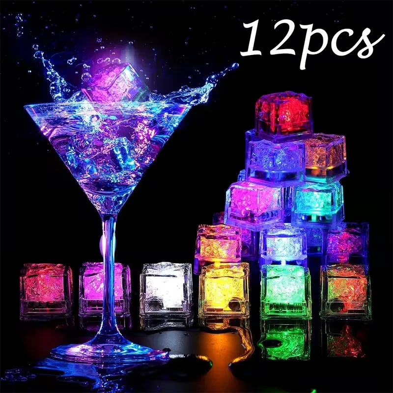 Lampe à glaçons lumineuse LED, 12-60 pièces, lumière d'ambiance 3D réutilisable, lampe promotionnelle écologique pour fête, Bar, mariage, décor KTV