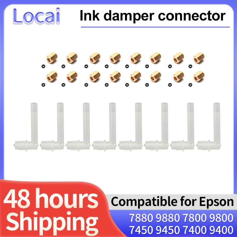8pcs DX5 Ink damper connector For EPSON 7880 9880 7800 9800 7450 9450 7400 9400 L shape plastic ink tube fittings copper nut