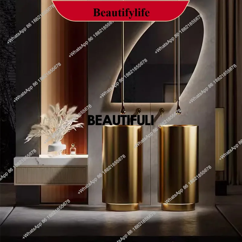 

F185 Минималистичный умывальник из нержавеющей стали в колонне, напольный умывальник, круглая колонна в ванной комнате.