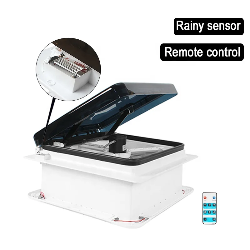 Ventilador de ventilação de teto RV com controle remoto elétrico de 12V e 16 polegadas com diodo emissor de luz e sensor de chuva