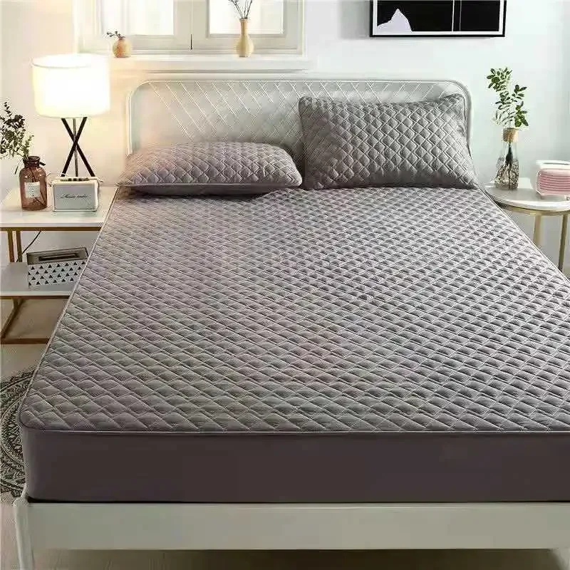 Solid Color Quited Mattress Cover Anti-bacterial Bed Pad Protector Cover Twin Size Customized Bed Cover Not Included Pillowcase