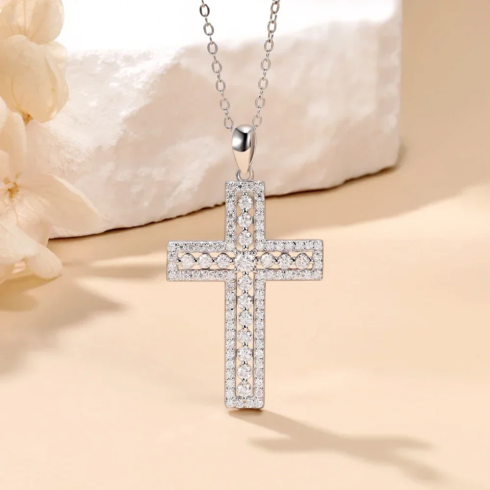 Moissanite Necklace D Color VVSI Cross Pendant 18K Gold Plated 925 Sterling Silver Choker Lab Diamond Chain Vintage Fine Jewelry