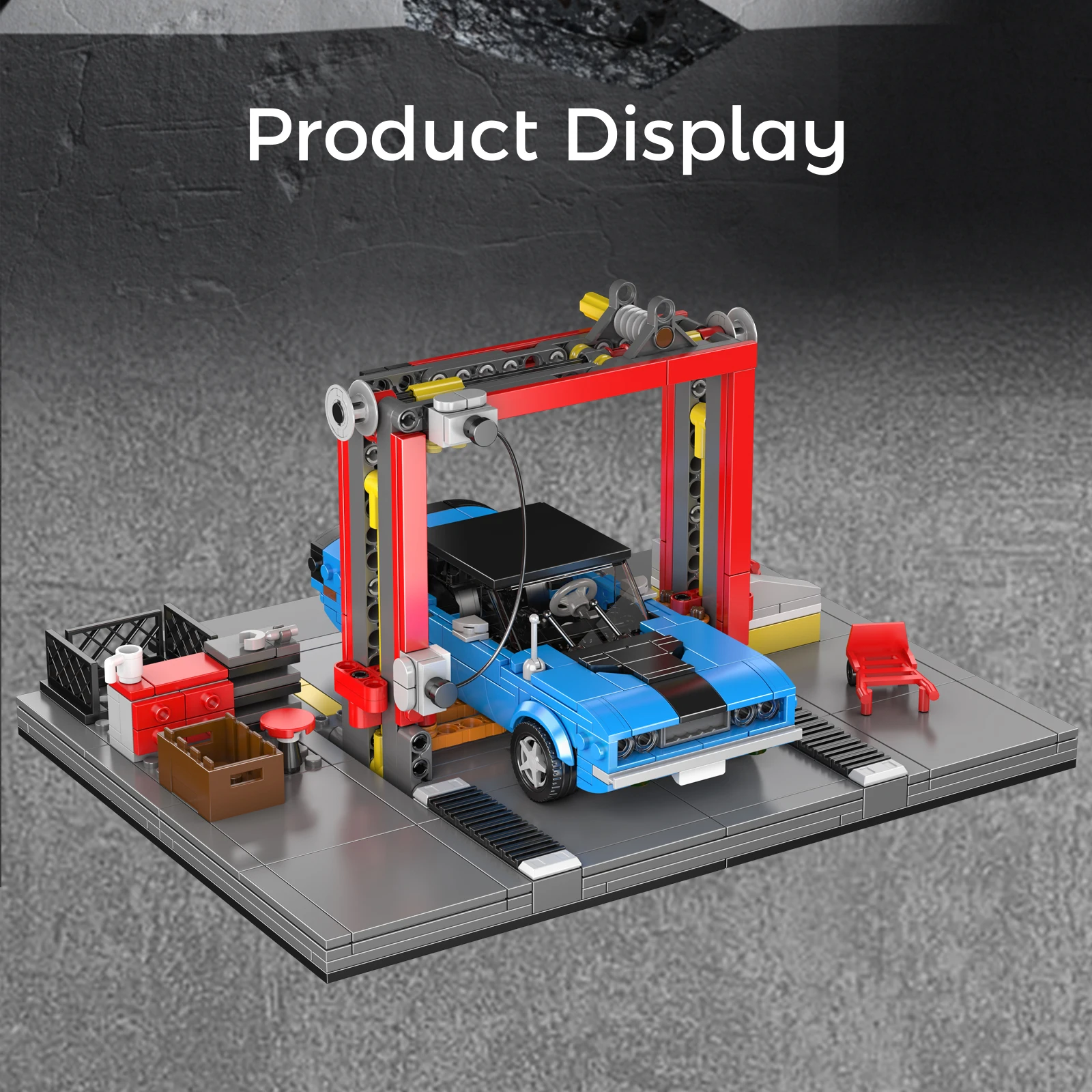 Mould King 24086 Repair Garage & Challenger Muscle Car Building Blocks Mini World Series Model Room Ornaments Boys Toys Gifts