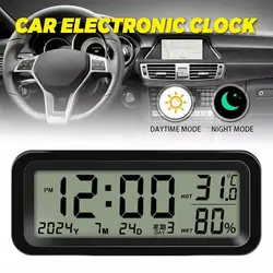 Small Digital Car Clock Solar Power Temperature Humidity Gauge Backlight Car Truck Dashboard Time Date Automobiles Accessories