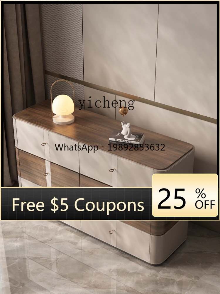 

U8 минималистичный шкаф-тумба из массива дерева в стиле легкой роскоши, современный, простой, с отделкой из седельной кожи, вместительный шкаф для хранения.