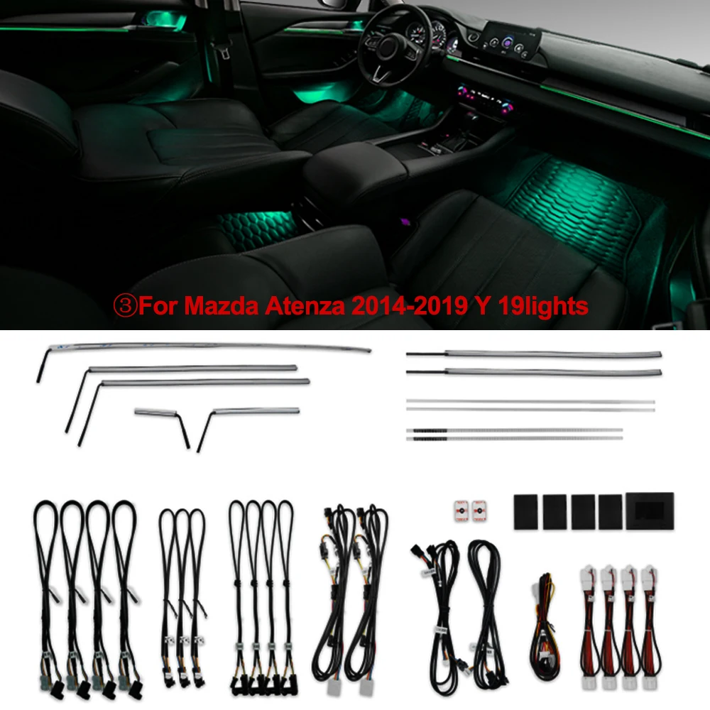 64 Color LED Automotive Interior Decorative Light  Ambient Lamps For Mazda atenza 2021 22 Foot Door Lights