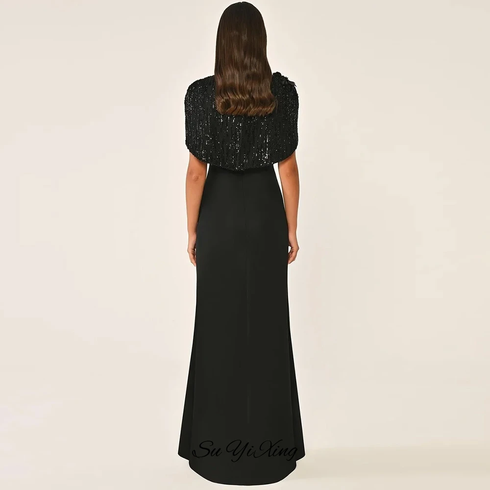 Exquisite 3D Flowers Sequined Prom Gowns Classic Jersey Customized Prom Dress Elegant Sleeveless O-Neck Evening Dress with Shawl image 2