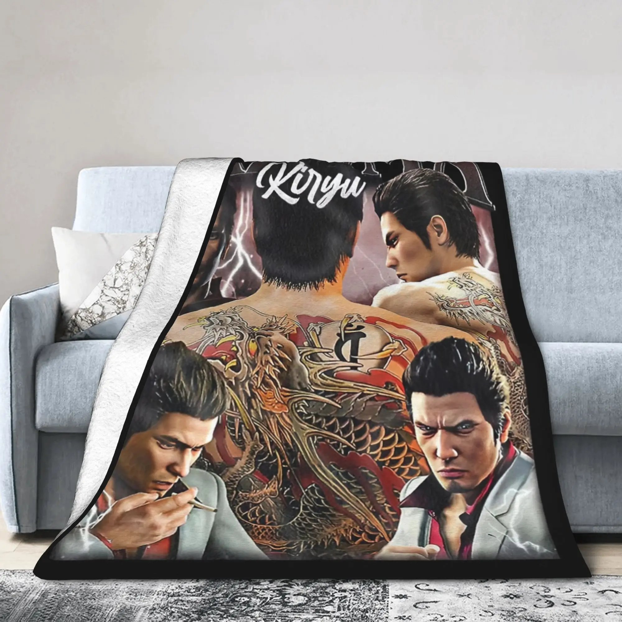 YAKUZA Kazuma Kiryu خمر Bootleg نمط بطانية الصوف المطبوعة المحمولة لينة رمي البطانيات للسرير غرفة نوم أفخم رقيقة لحاف #4