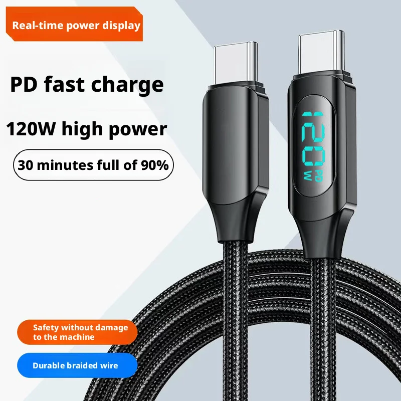 Cables de datos de carga rápida USB a tipo C de 2m y 120W con pantalla Digital Led para iPhone 17 16 Xiaomi Huawei cables de datos duales tipo C