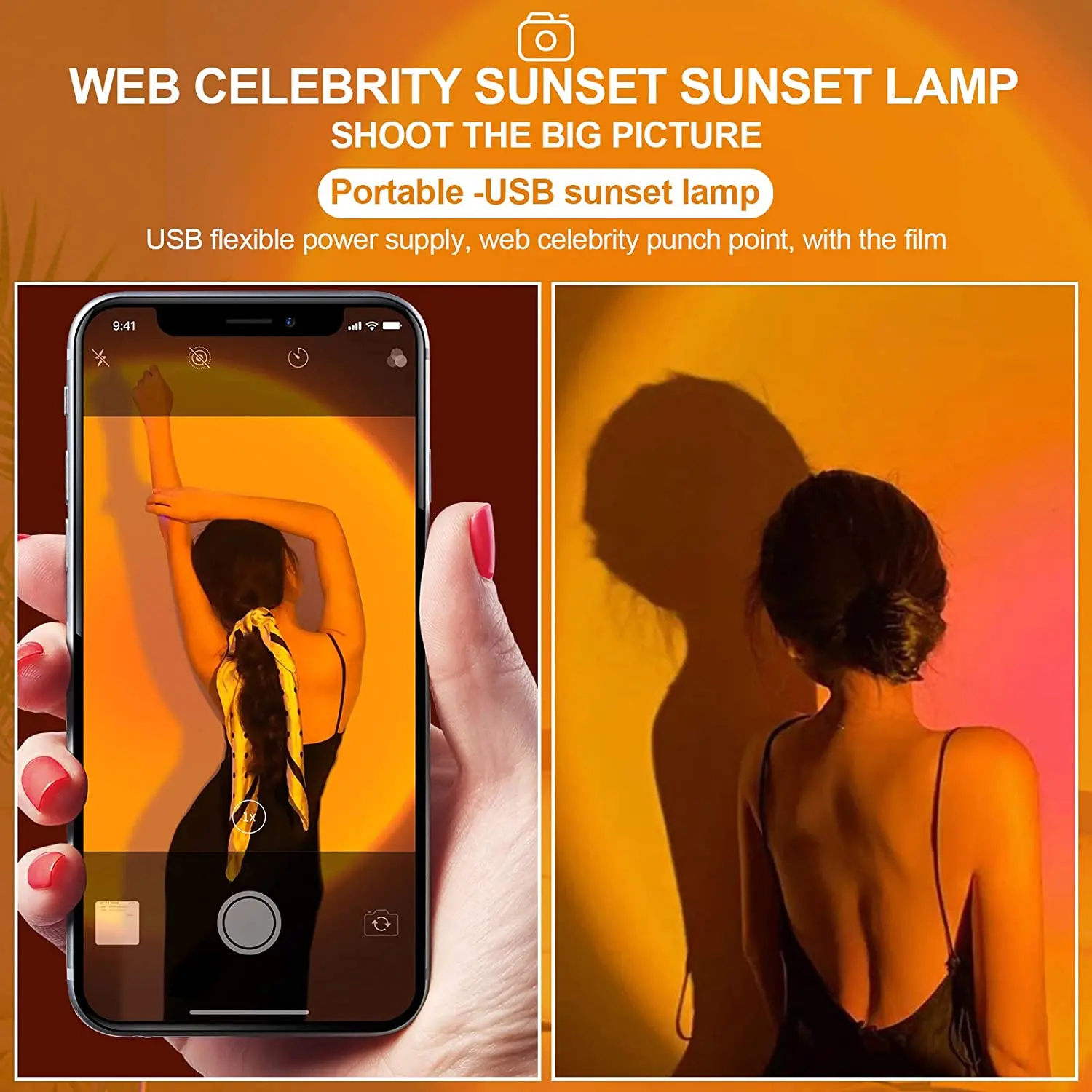 USB ضوء الغروب الهاتف المحمول التصوير الذاتي ضوء LED قوس قزح النيون ليلة كشاف ضوئي التصوير جدار مصباح لتهيئة الجو