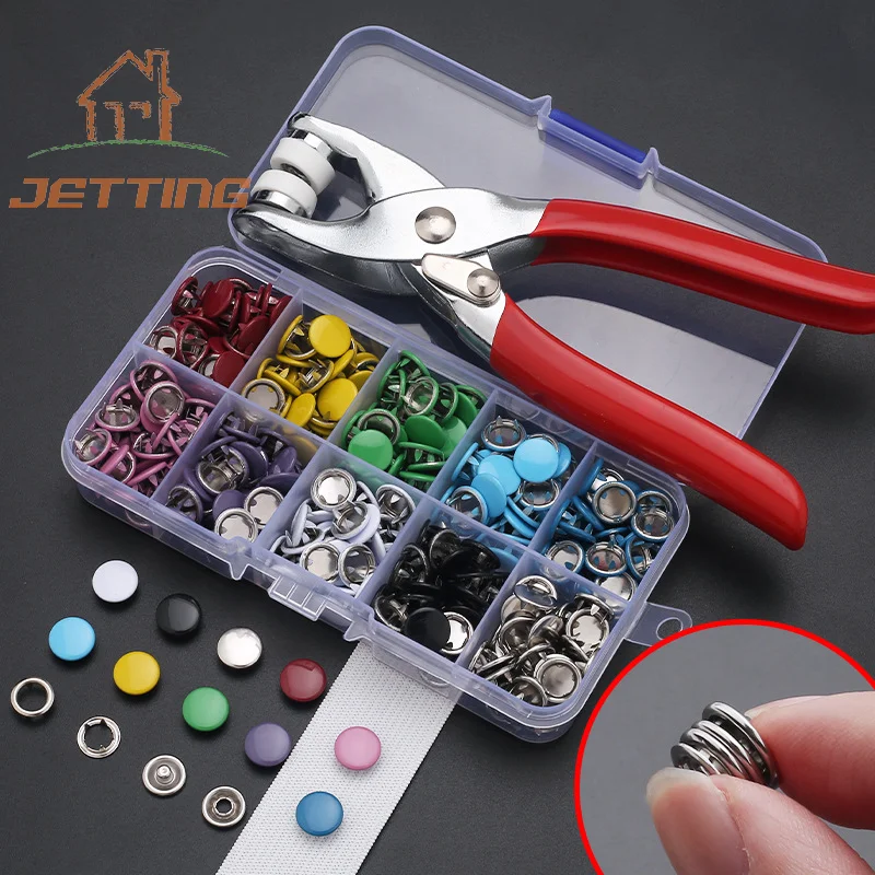 Plier Tool+50 Set Metal Sewing Buttons Hollow Solid Five-claw Buckle Metal Snap Buttons For Installing Clothes DIY Craft