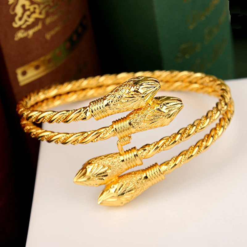 

Turkish Trendy Snake Bangles Copper Gold Plated Ethnic Lucky Jewelry for Women Arabic Middle East Wedding Accessory Bijoux