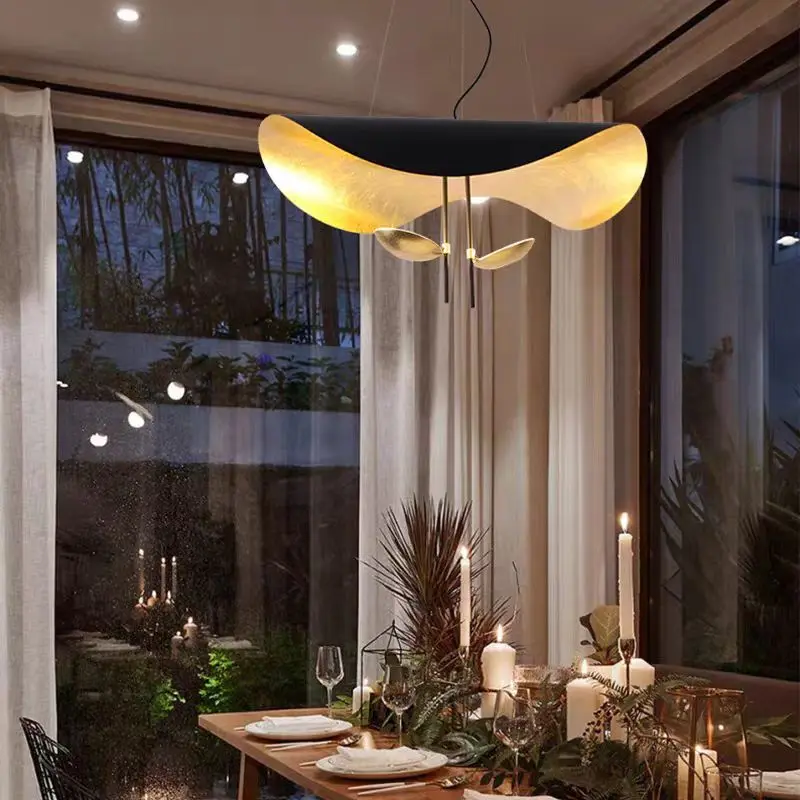 

Modern Creative Gold Foil UFO LED Chandelier Bedroom Restaurant Wardrobe Balcony Study Lotus Leaf Design Fashionable Chandelier