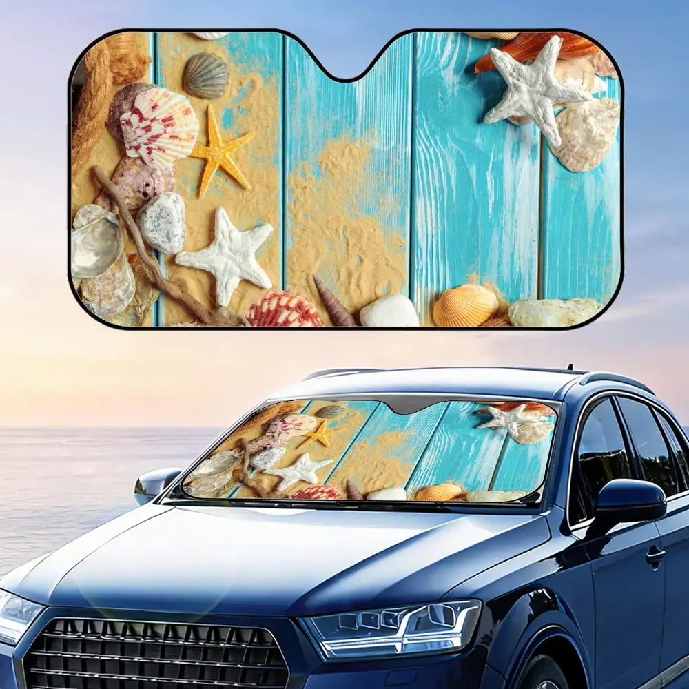 

Starfish Shell Beach Sand Sun Visor Foldable Car Windshield Sun Shade UV Protection Reflective Heat Insulation Reusable Cover