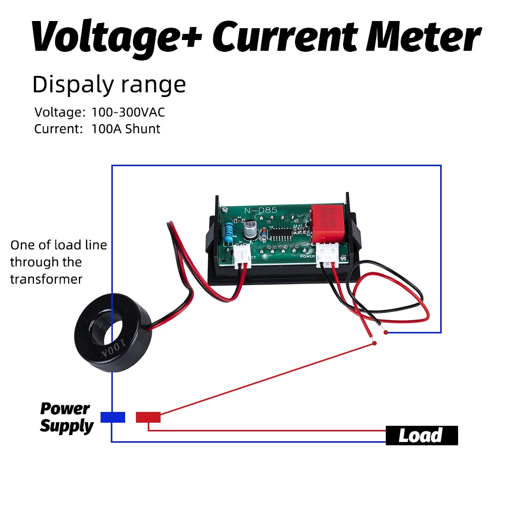 0.56\'\' Digital LED Dual Display Voltmeter Ammeter Tester Detector AC 0-100V AC60-500V Voltage Current Meters Calibrate Reading