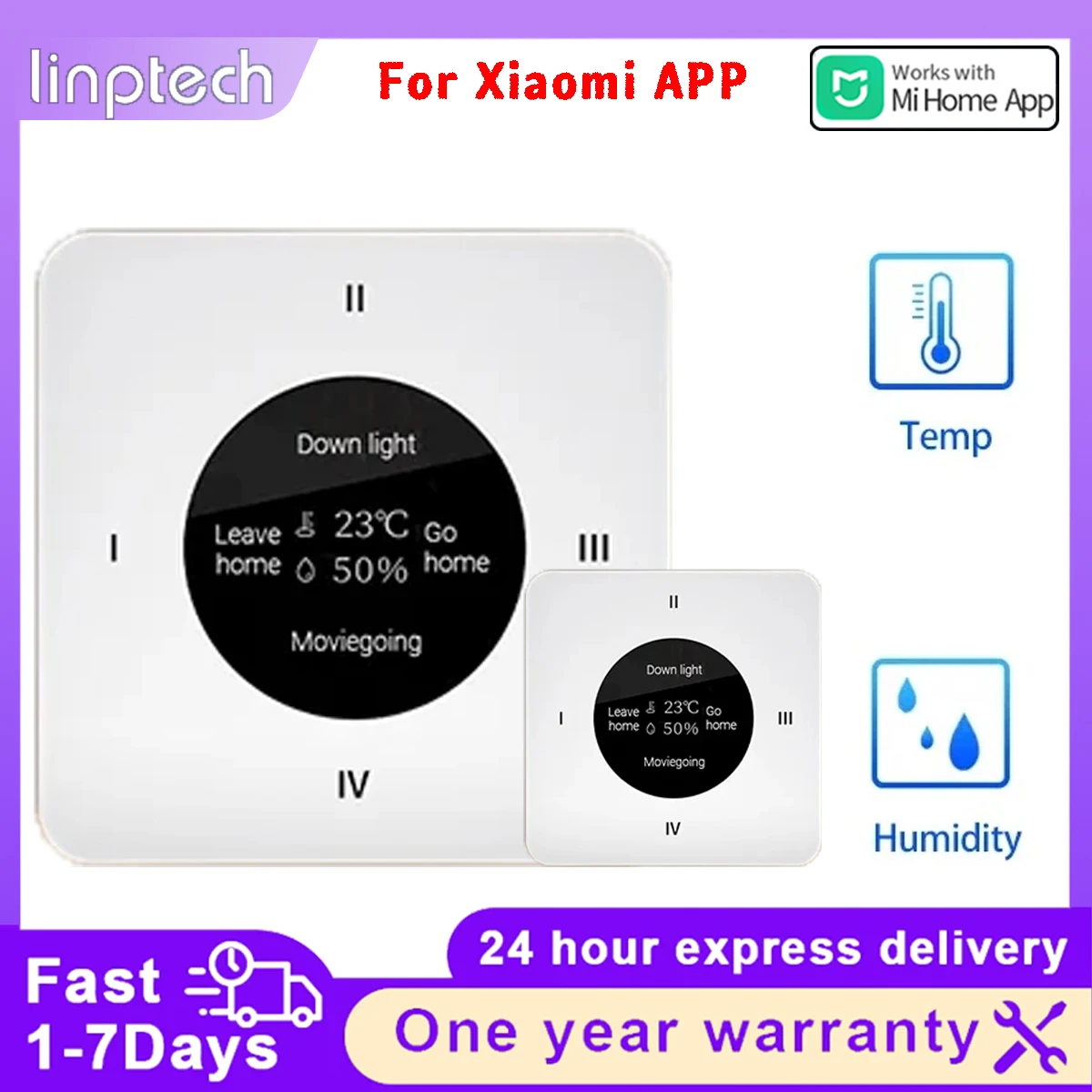 Linptech Wireless Switch KS1 Pro Glass Screen Temperature Humidity Sensor Smart Linkage Wiring-Free Smart Remote Control Switch