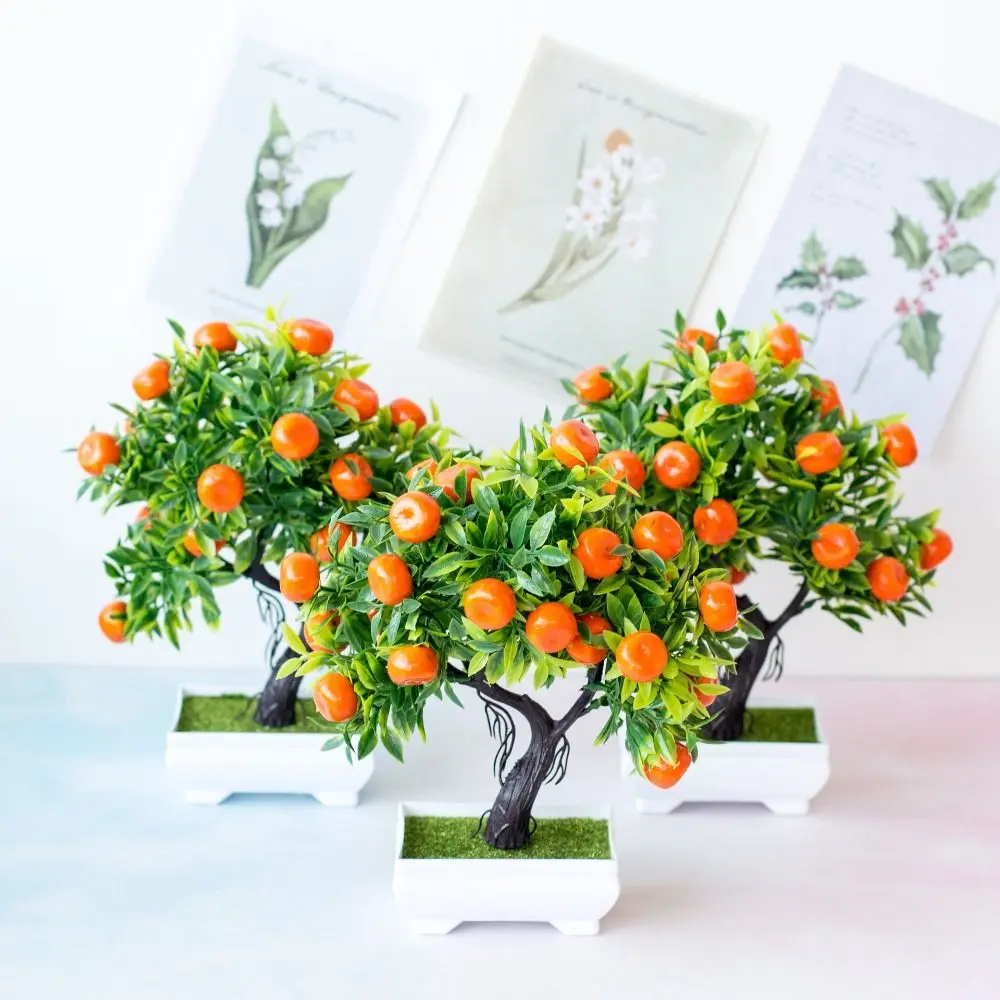 1 PCS Creative Artificial Orange Tree Durable Plastic Fruit Plant Potted Simple Handmade Simulation Tree Ornaments