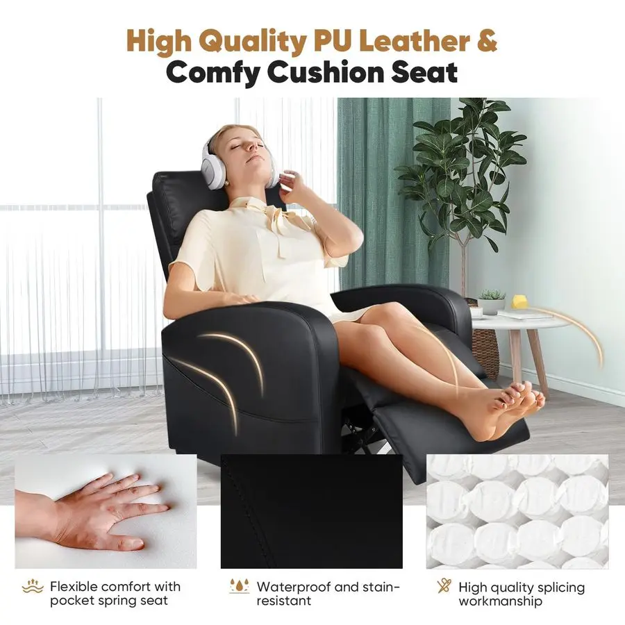 เก้าอี้ปรับเอนสำหรับผู้ใหญ่, เก้าอี้นวดปรับเอนสำหรับห้องนั่งเล่น, ที่นั่งโฮมเธียเตอร์แบบปรับได้ โซฟาเดี่ยวหุ้มหนัง PU