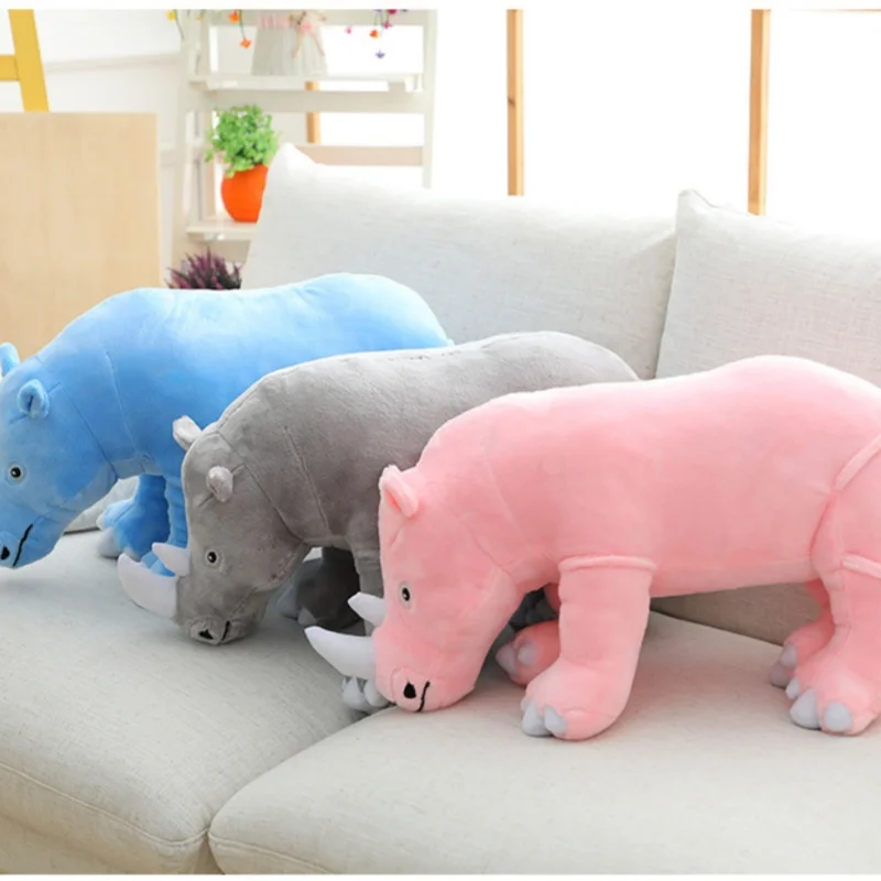 60/80cm Animal Pillow Giant Plush Rhinoceros Toys Lifelike Stuffed Zoo Dolls Baby Cushion Girl Birthday Gift Kids Appease Toy