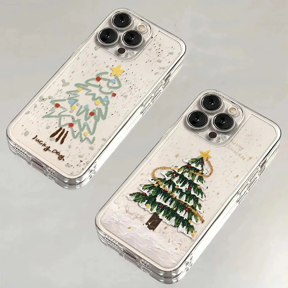 

Soft Cartoon Christmas Tree Phone Case For iPhone 17 16 15 14 Plus 13 12 11 Pro Max 17Air 16E Transparent Soft TPU Cover