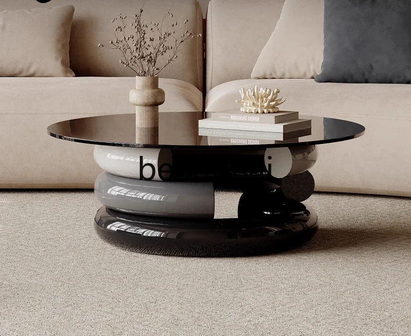 

E182 Italian minimalist round tempered glass coffee table wabi sabi wind designer art living room coffee table