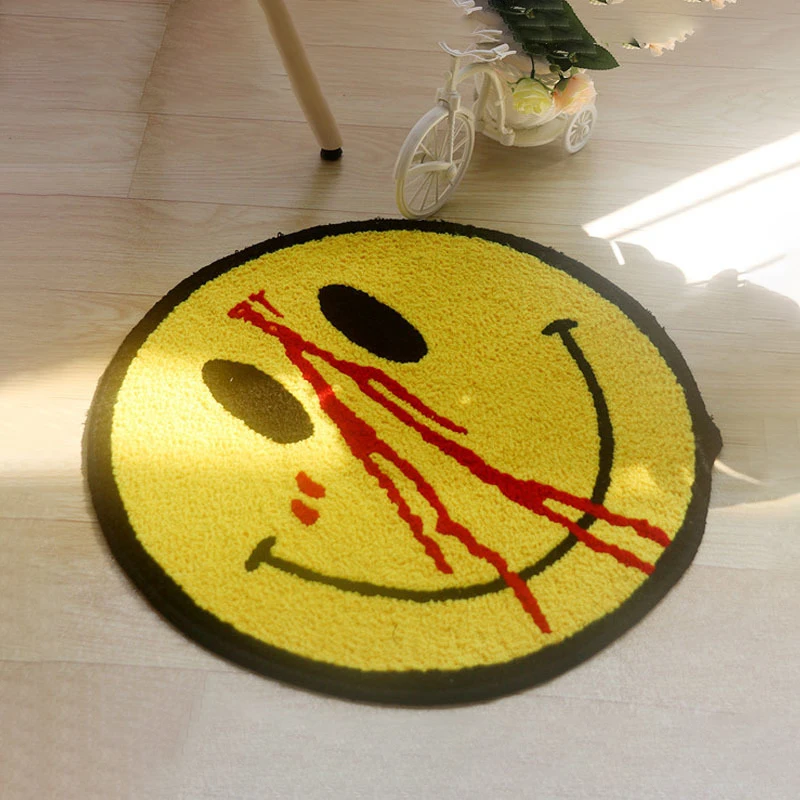 Funny Smile Face Round Rug Mat Soft Fluffy Bushy Plush Carpet Non-Slip Living Room Doormat  Bedside Decorative Carpet