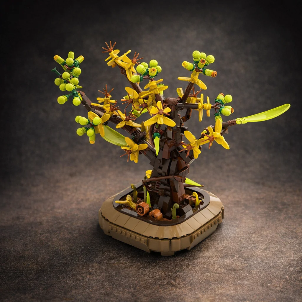 

Creative Apricot Blossom Bonsai Building Blocks Botanical Potted Plant DIY Assembly MOC Home Office Desktop Ornament Decor
