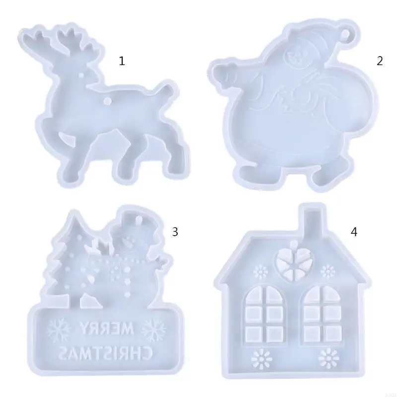 

Christmas Santa Elk Xmas House Casting Mold Hanging Ornaments Crystal Epoxy Resin Mold DIY Crafts Jewelry Mold