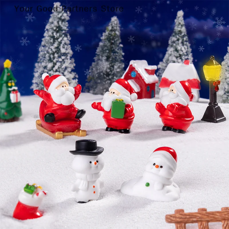 Cute Snowman Santa Claus Ornament Christmas Decoration Creative DIY Desktop Small Ornament Miniature Figurines Xmas Gifts