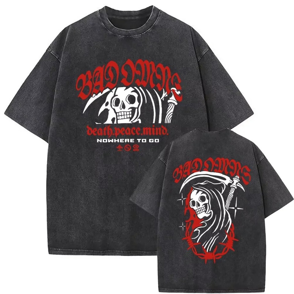  Vintage Washed Bad Omens Band T-Shirt, THE DEATH OF PEACE OF MIND Printed Tee, Men's Loose Rock Gothic Style T-Shirt 