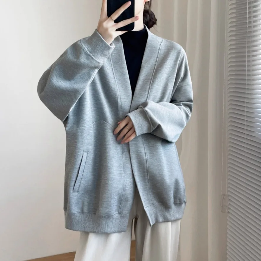 2025 outono novo tapete bf sle longo sve hoodie jaet feminino outerwear algodão buttonl oversized aberto cardigan topo
