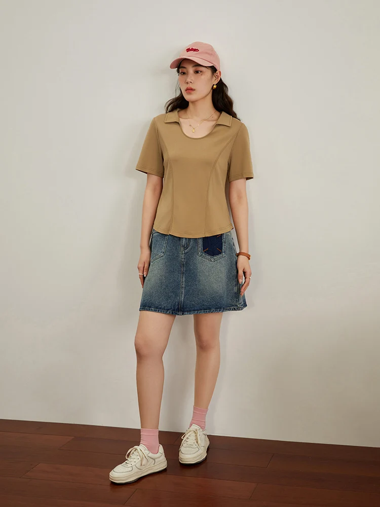 DUSHU 【Long+Short Skirt】Retro Wash Denim Blue Women Skirts Design Sense Cotton Summer New Women Long High Waist A-LINE Skirts