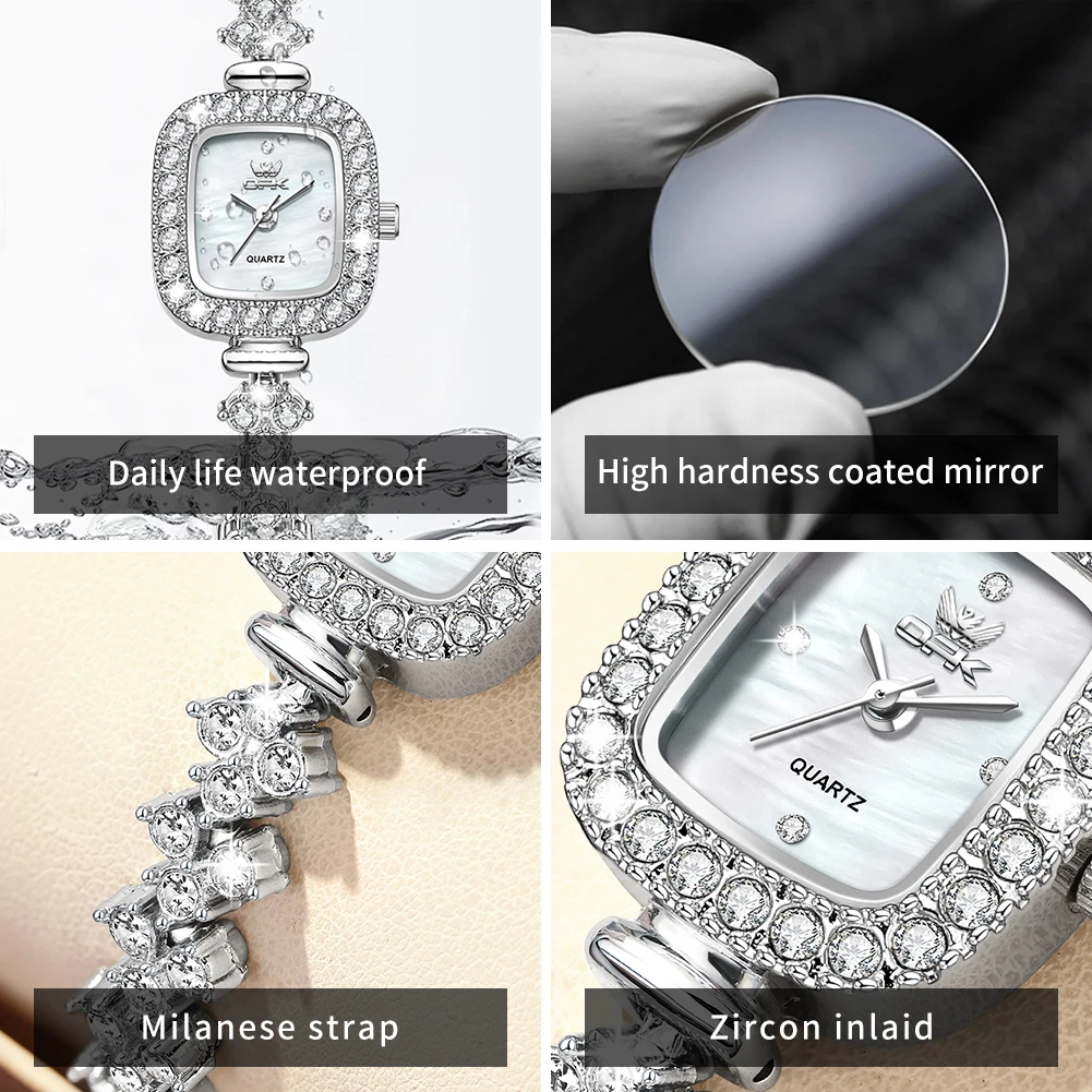 OPK 6058 New Women Watch Luxury Diamond Square Quartz Movement Stainless Steel Watch Original Diamond Fashion Dress Women Watch
