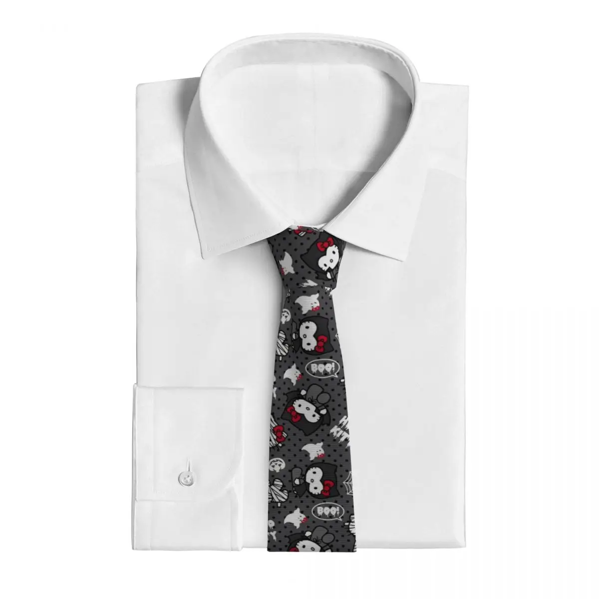 Hello Kitty Halloween Necktie Men Silk Polyester 8 cm Narrow Skull Ghost Neck Tie for Men Suits Accessories Gravatas Business