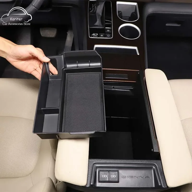 For Toyota Sienna 2021-2023 ABS Black Central Control Armrest Box Storage Box Coin Storage Box Mobile Phone Tray Car Accessories