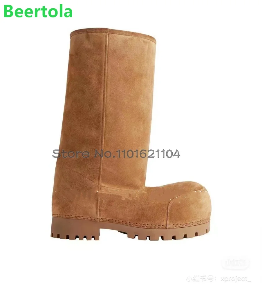 Thick Sole Big Round Toe Winter Boots For Female/male 2024 New Slip-on Snow Boots Solid Fashion Runway Height Increasing Shoes