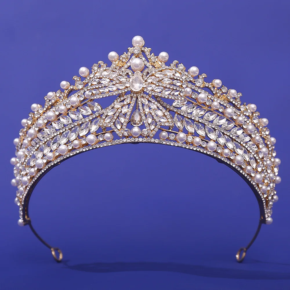 Parelkronen voor bruid Luxe prinsessenkronen Tiara's voor koningin Bruiloft Hoofdtooien Optocht Diadeem Prom Haar Sieraden Hoofddeksel