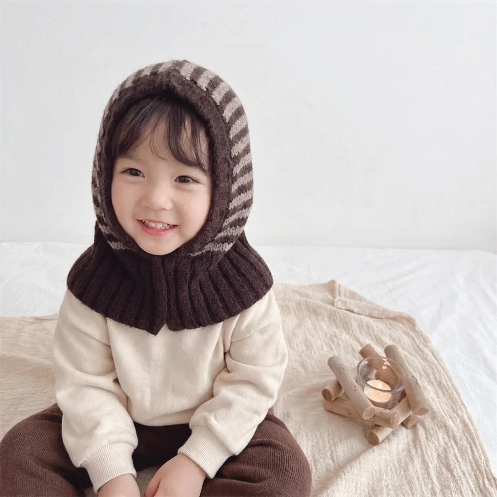 Soft Striped Kids Scarf Hat Hood Thermal Balaclava Hat Headgear Keep Warm Children Windproof Cap Sports