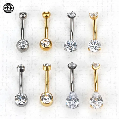 1pc Navel Piercing Titanium Teardrop Shape Double Zircon Belly Button Ring for Women Belly Piercings Jewelry Ombligo