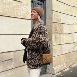 Autunno inverno giacche leopardate larghe donna addensare caldo manica lunga cappotto di lana di agnello abbigliamento donna 2024 nuova giacca da donna O collo