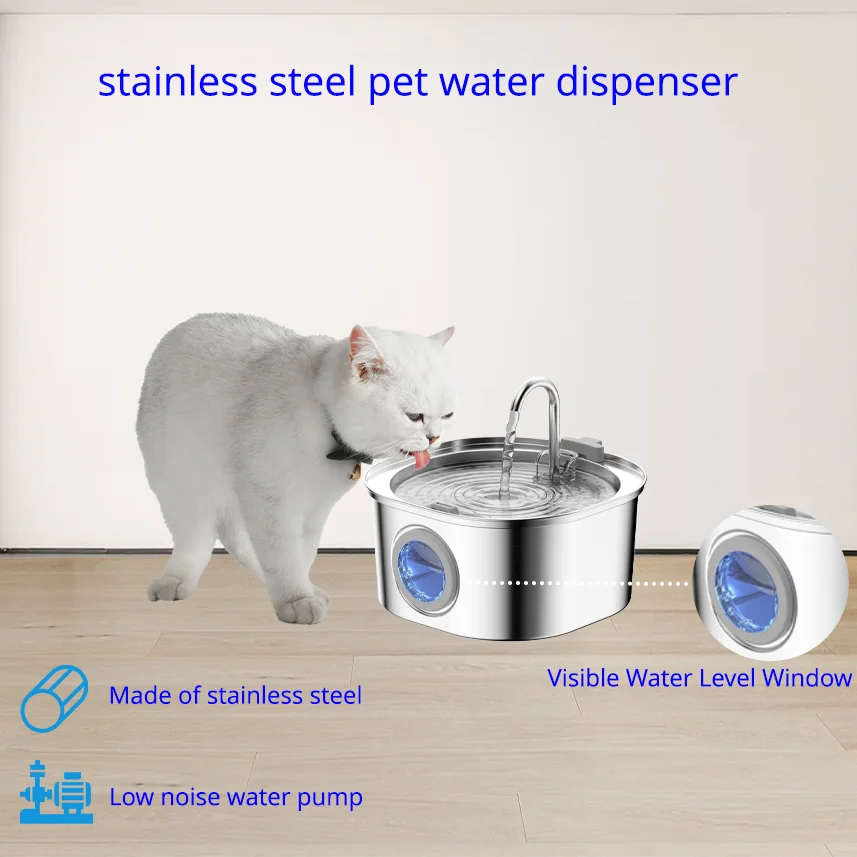 

Automatic Stainless Steel Pet Water Dispenser Activated Carbon Filter Visual Window Quiet Pump Pet Water Feeder Indoor Drinking